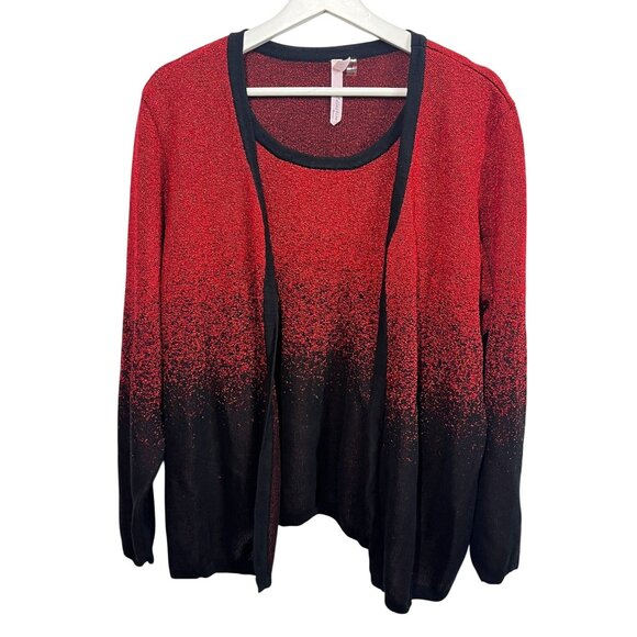 NY Collection Sweater Womens Plus Size 2X Top Red Black Metallic Holiday Fall - Picture 1 of 16